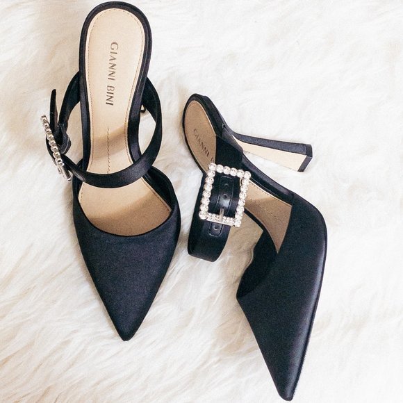 GIANNI BINI Black Satin Maleenah Mules Size 7 - G0222 - Picture 2 of 11